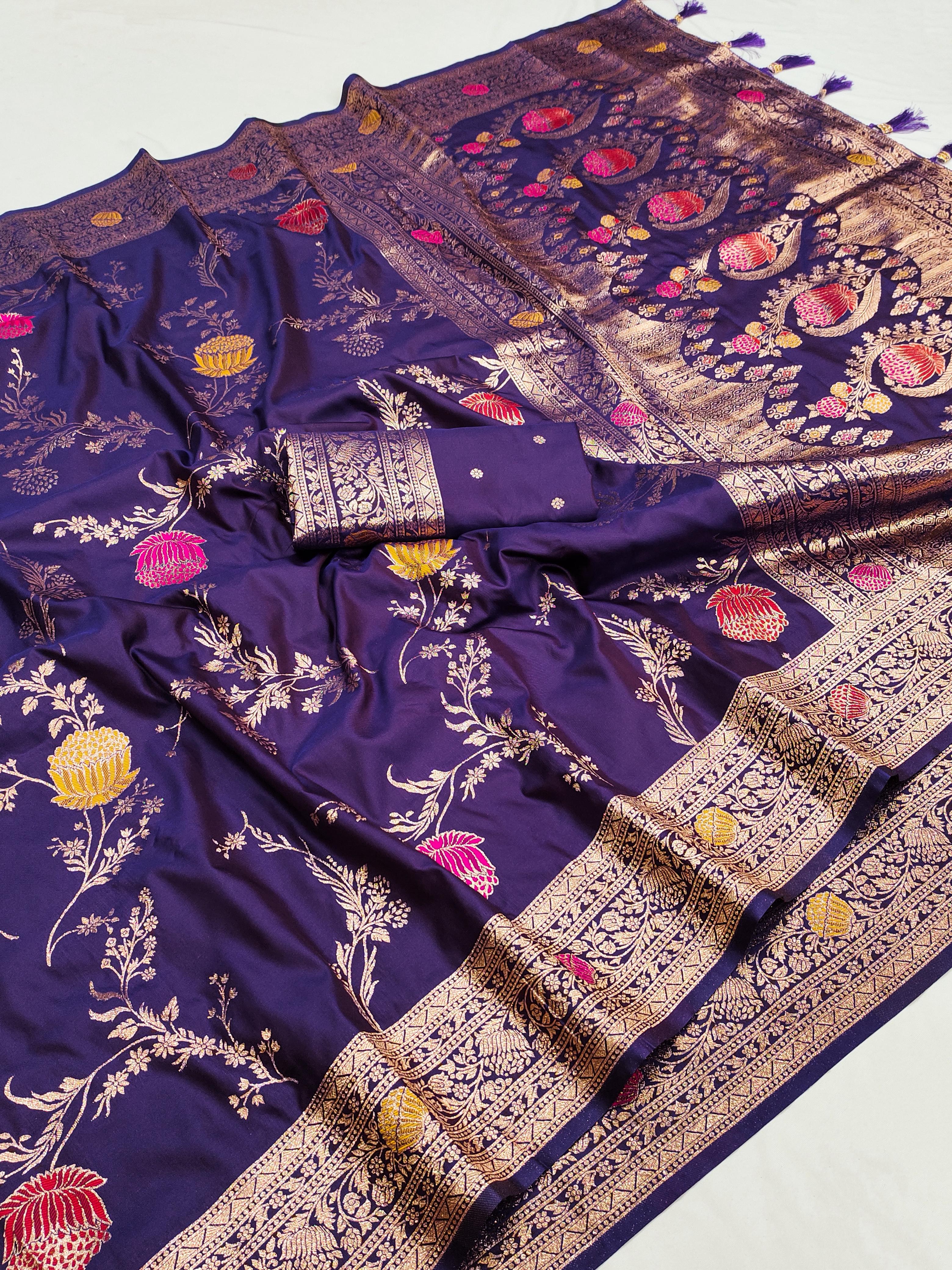 Lekha MN Mogra Silk Zari Weaving Flower Meenakari All Over Saree