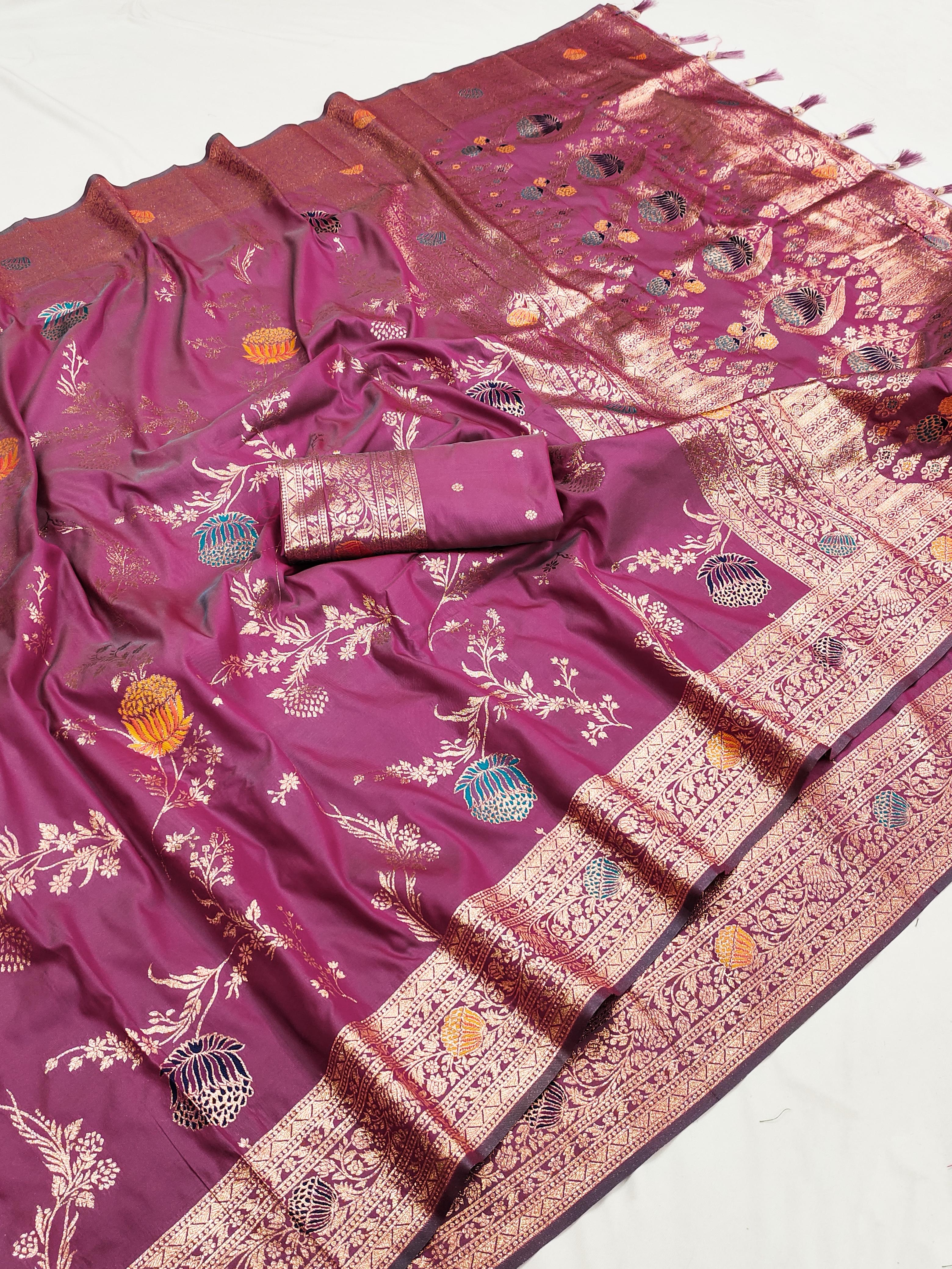 Lekha MN Mogra Silk Zari Weaving Flower Meenakari All Over Saree