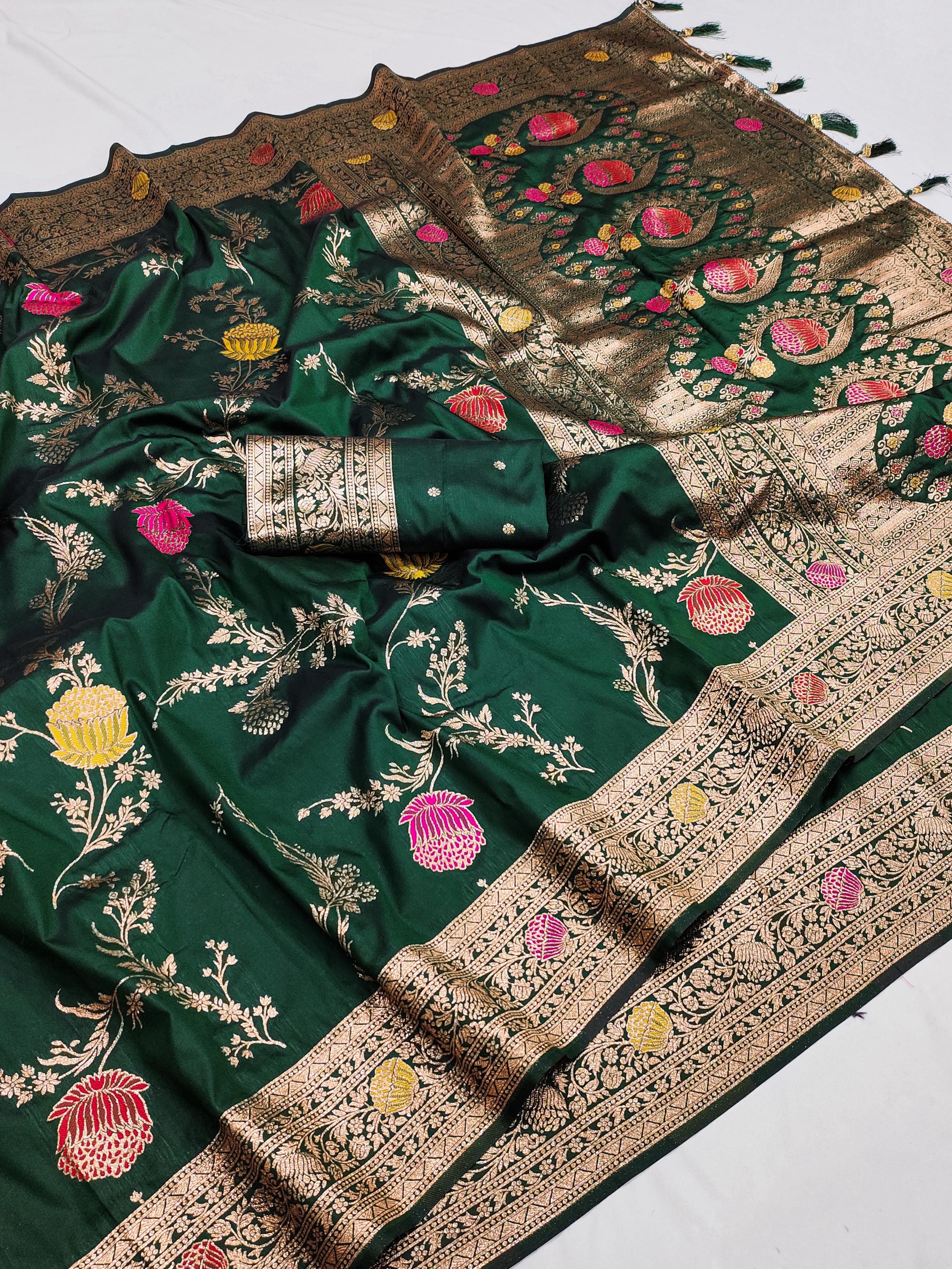 Lekha MN Mogra Silk Zari Weaving Flower Meenakari All Over Saree
