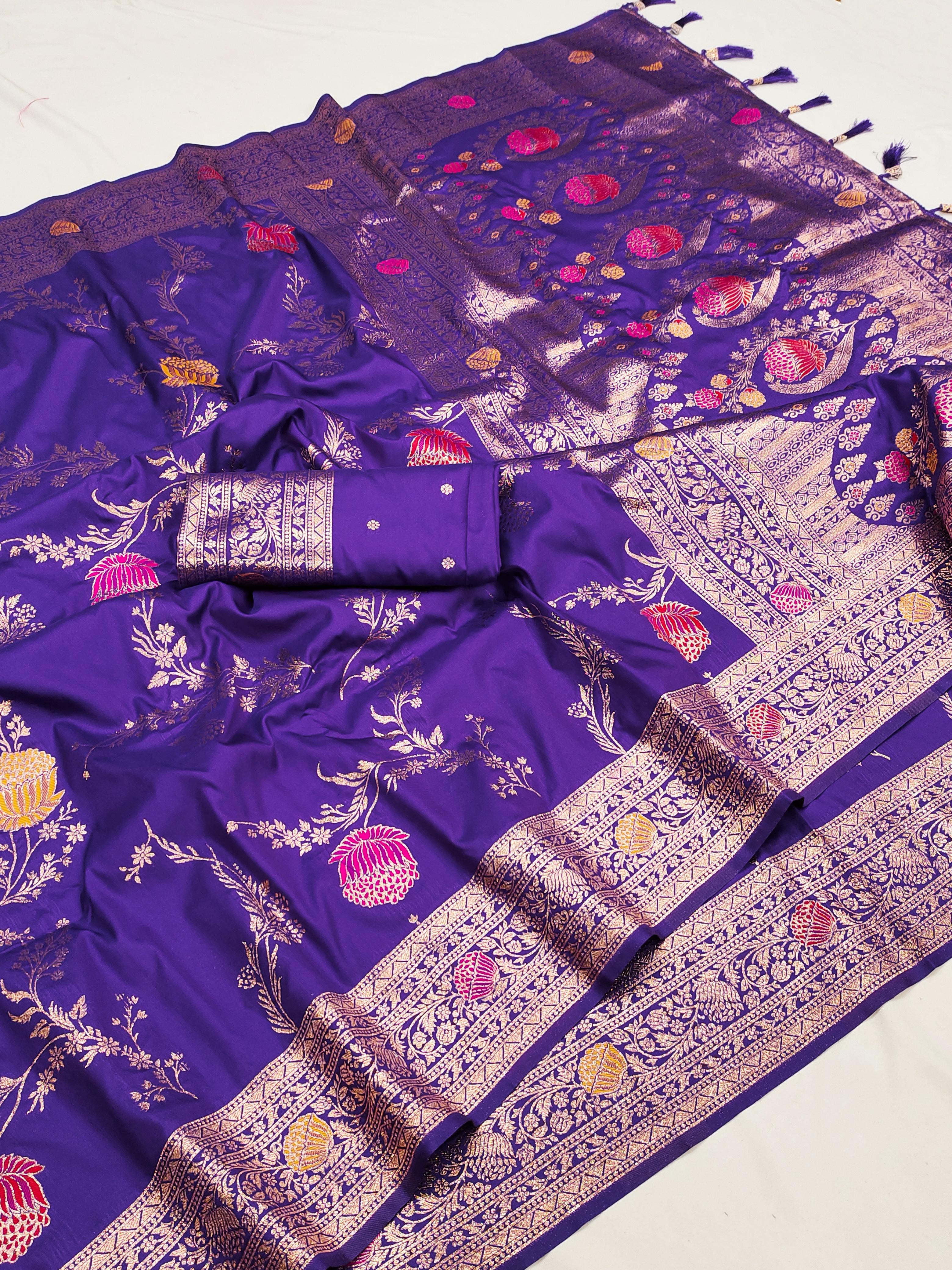 Lekha MN Mogra Silk Zari Weaving Flower Meenakari All Over Saree