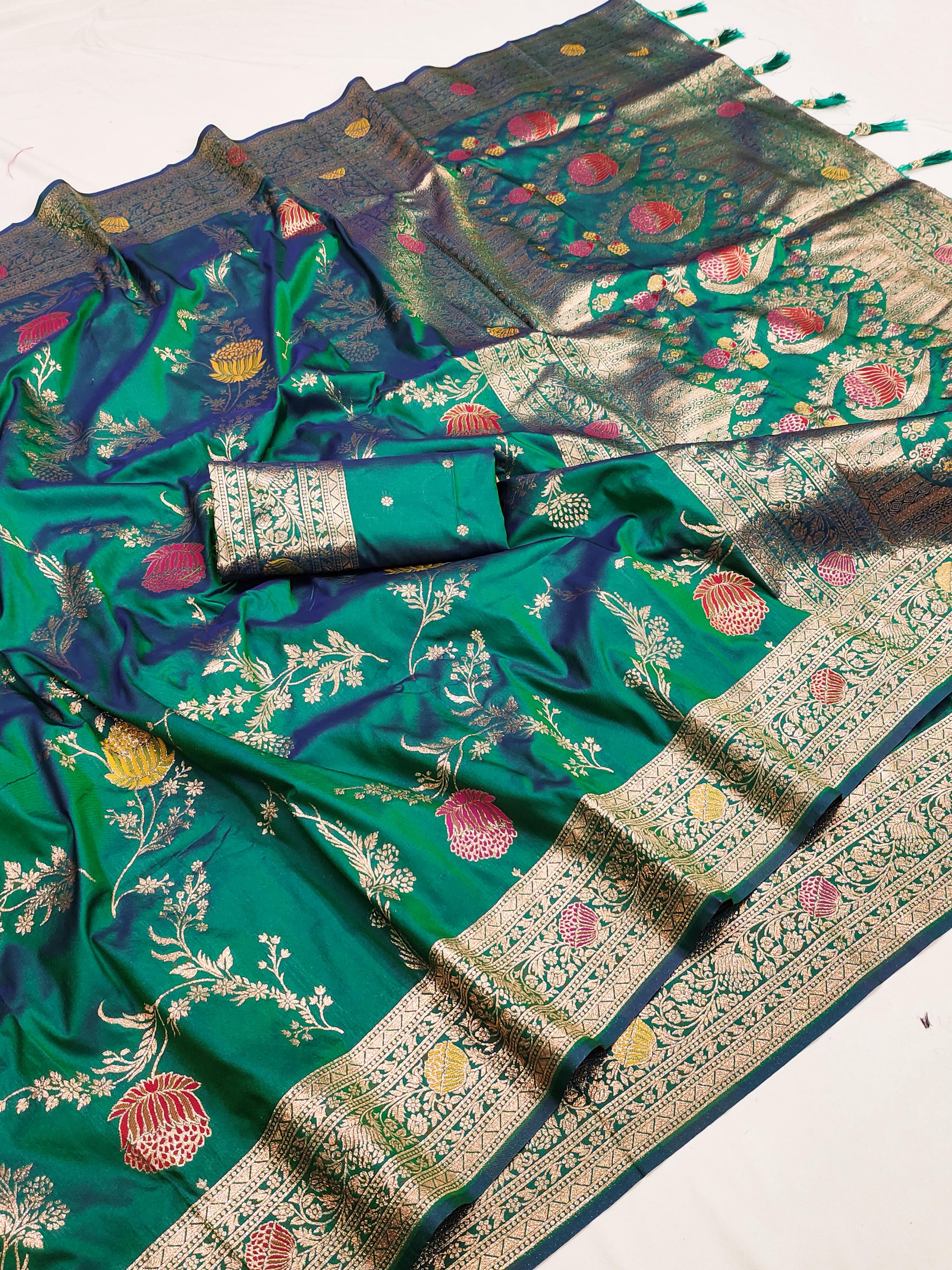 Lekha MN Mogra Silk Zari Weaving Flower Meenakari All Over Saree