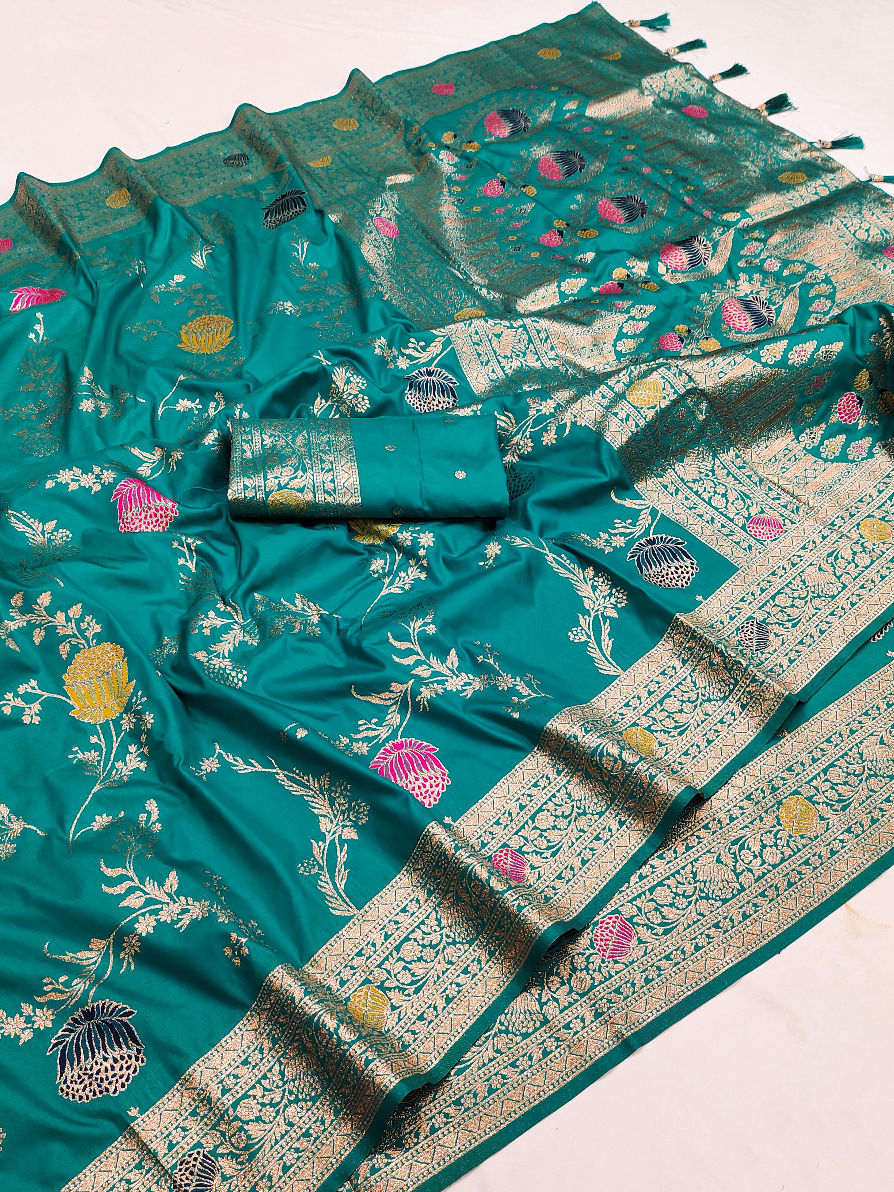 Lekha MN Mogra Silk Zari Weaving Flower Meenakari All Over Saree