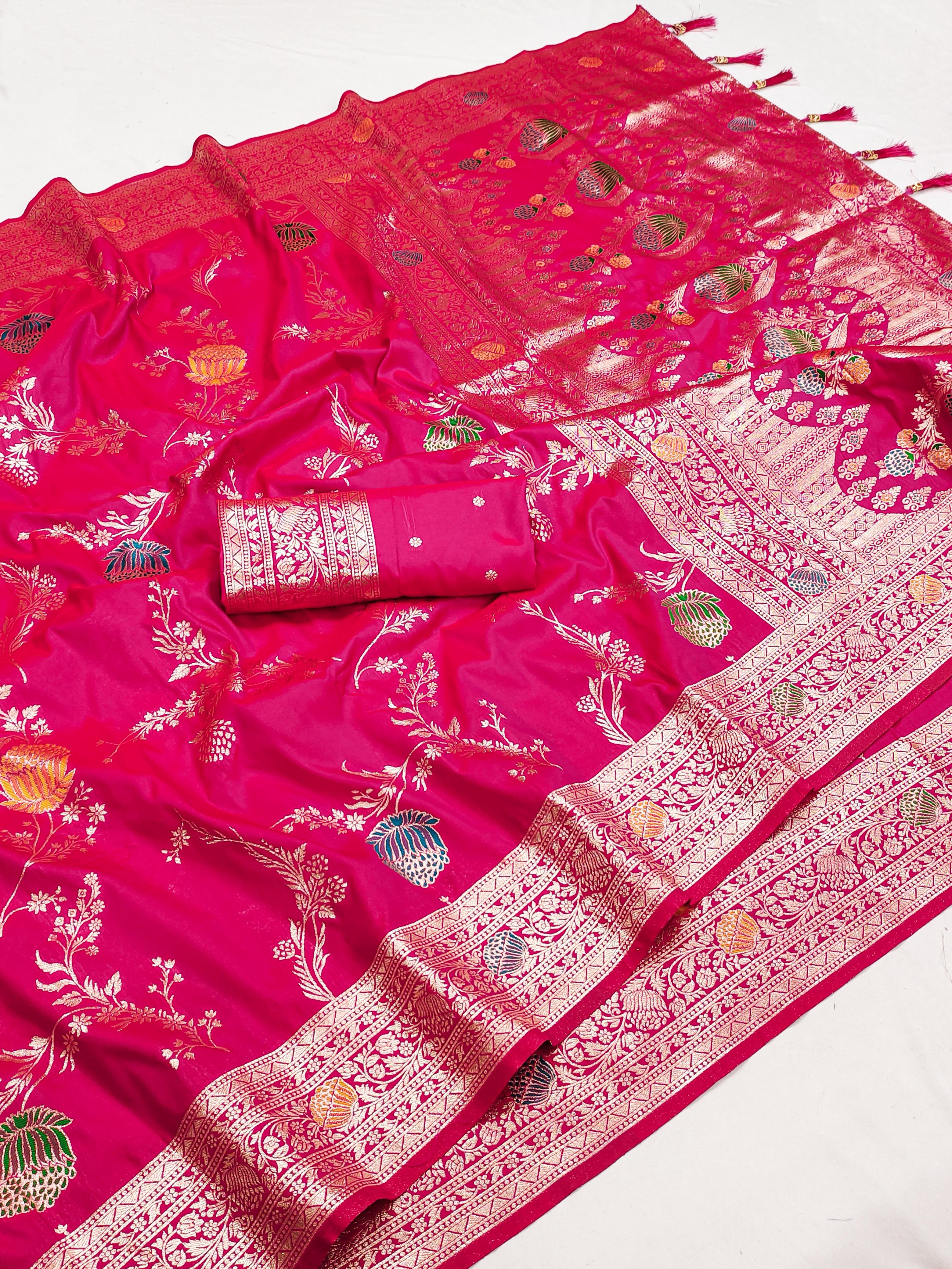 Lekha MN Mogra Silk Zari Weaving Flower Meenakari All Over Saree