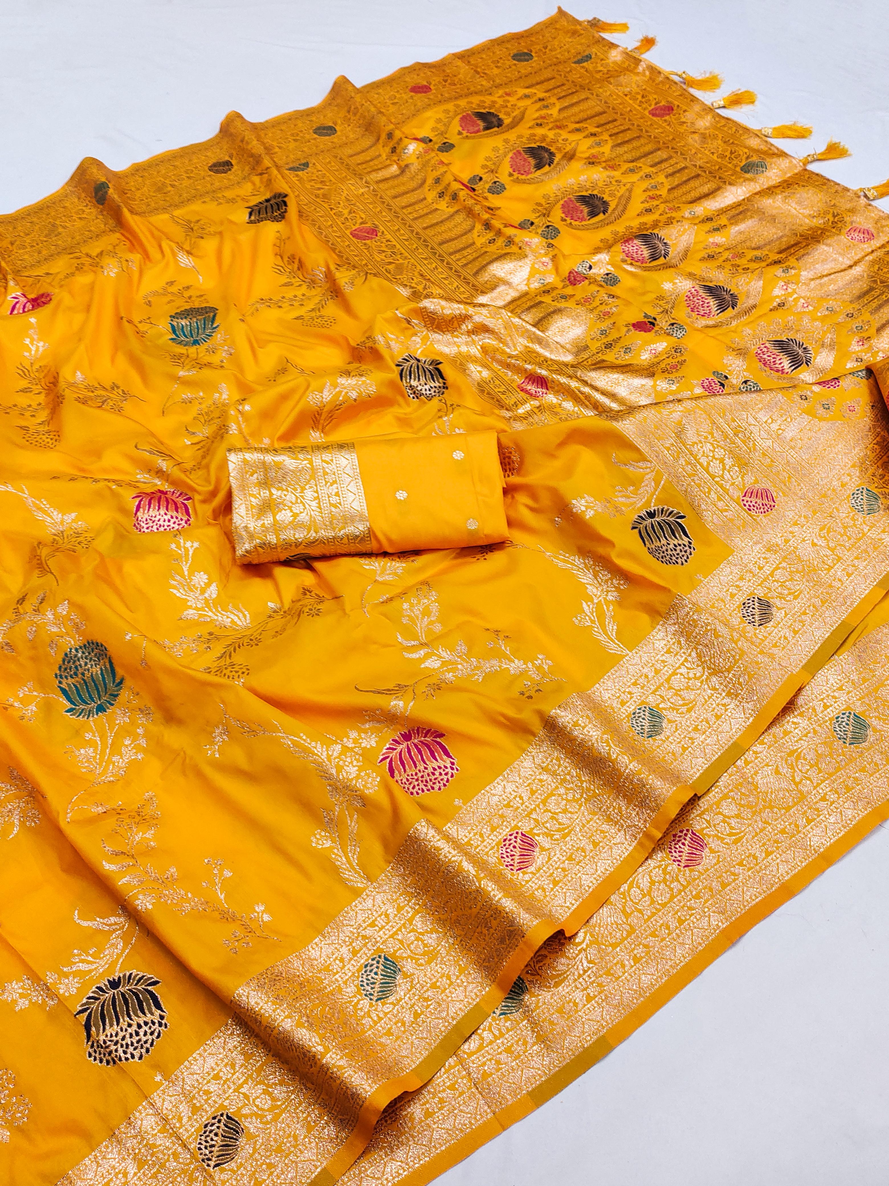 Lekha MN Mogra Silk Zari Weaving Flower Meenakari All Over Saree