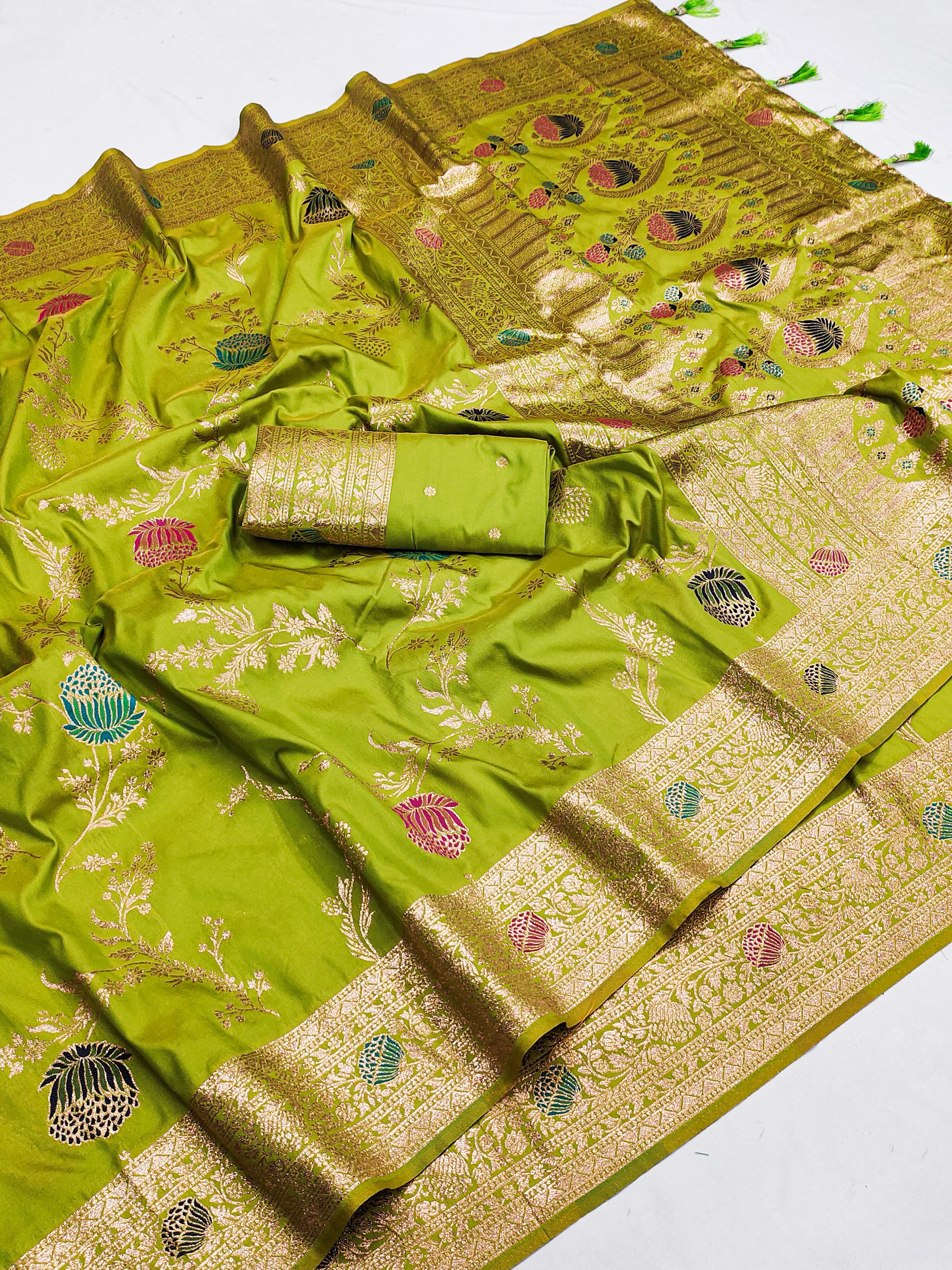 Lekha MN Mogra Silk Zari Weaving Flower Meenakari All Over Saree