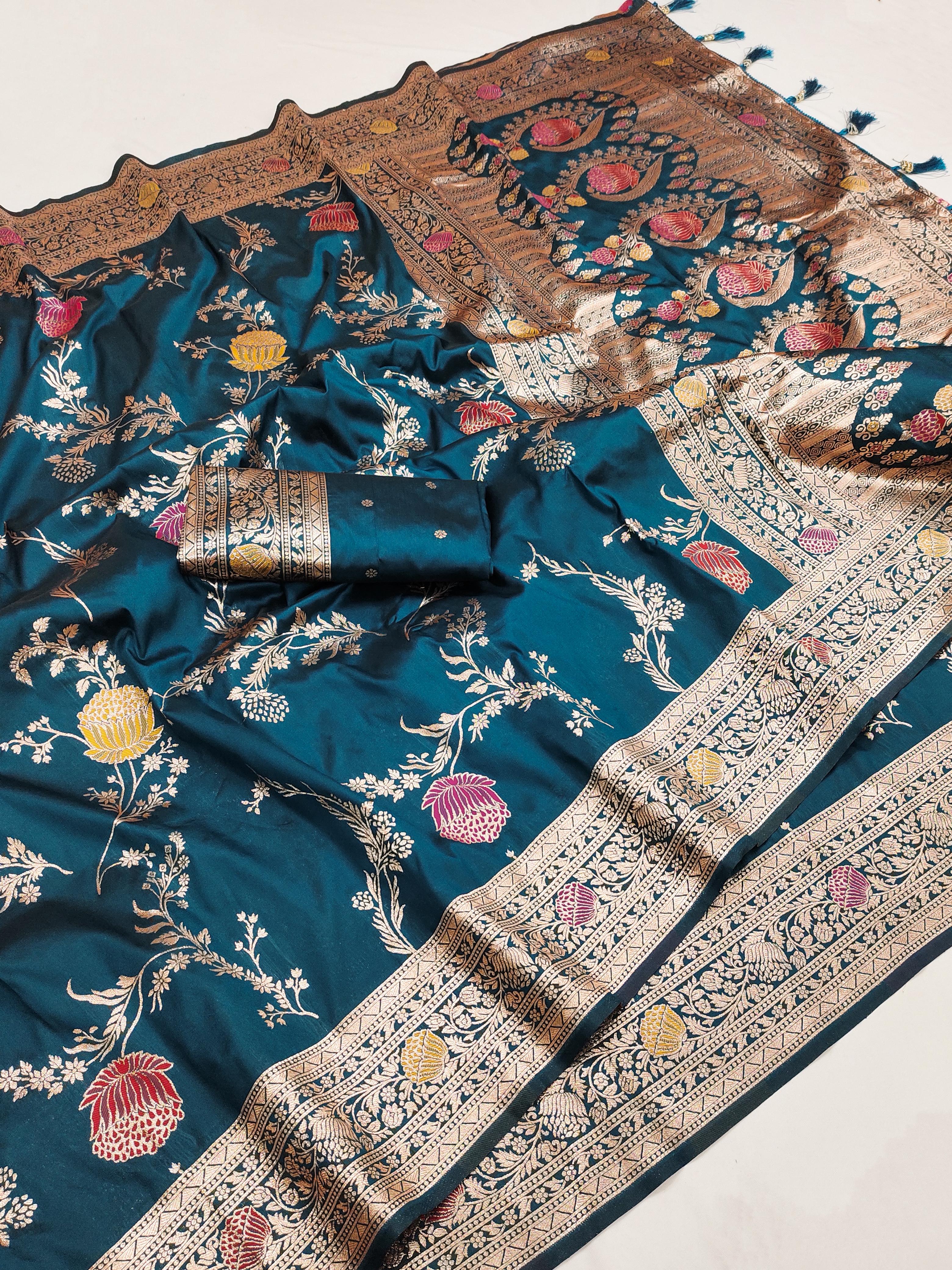 Lekha MN Mogra Silk Zari Weaving Flower Meenakari All Over Saree