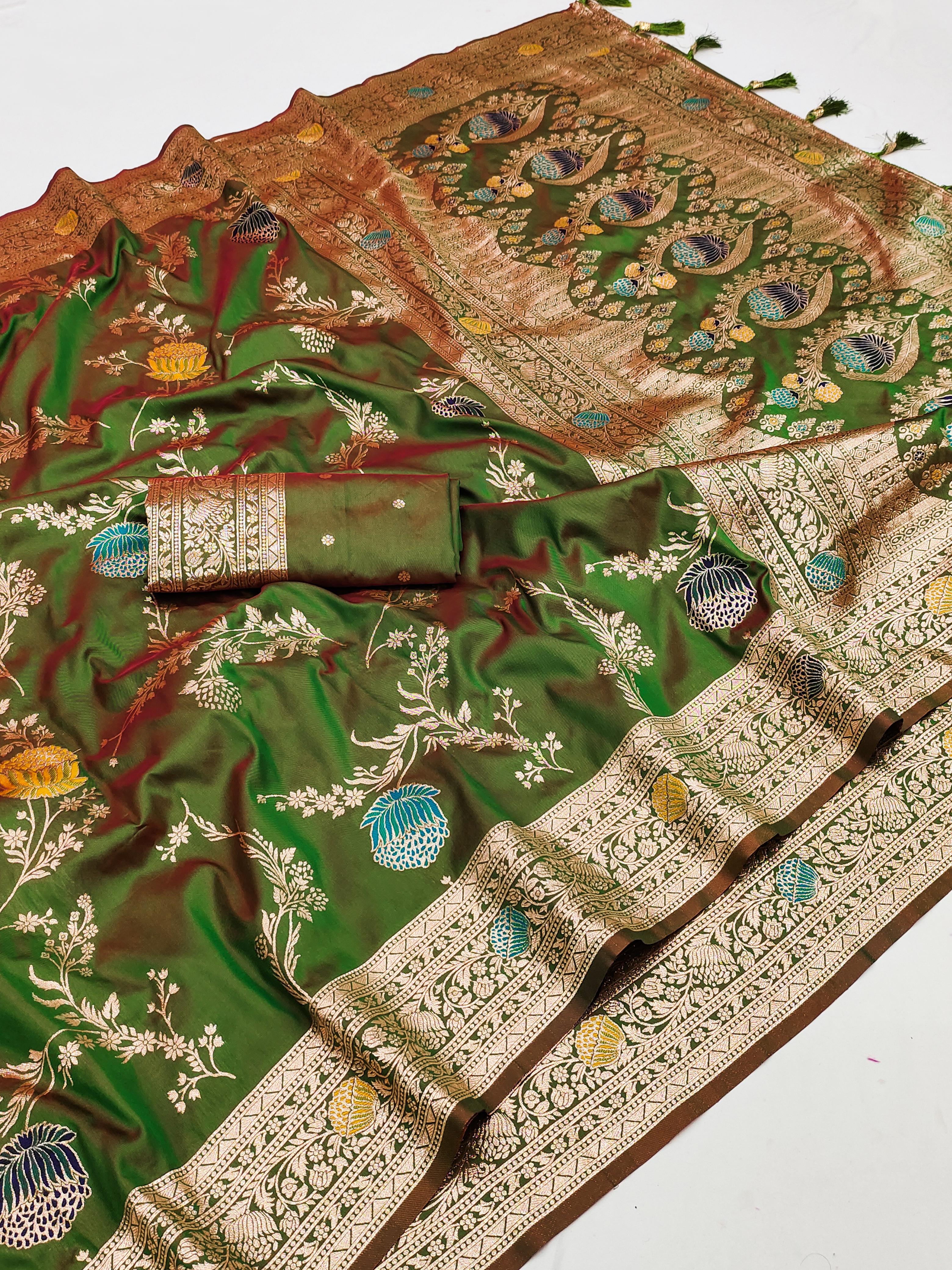 Lekha MN Mogra Silk Zari Weaving Flower Meenakari All Over Saree