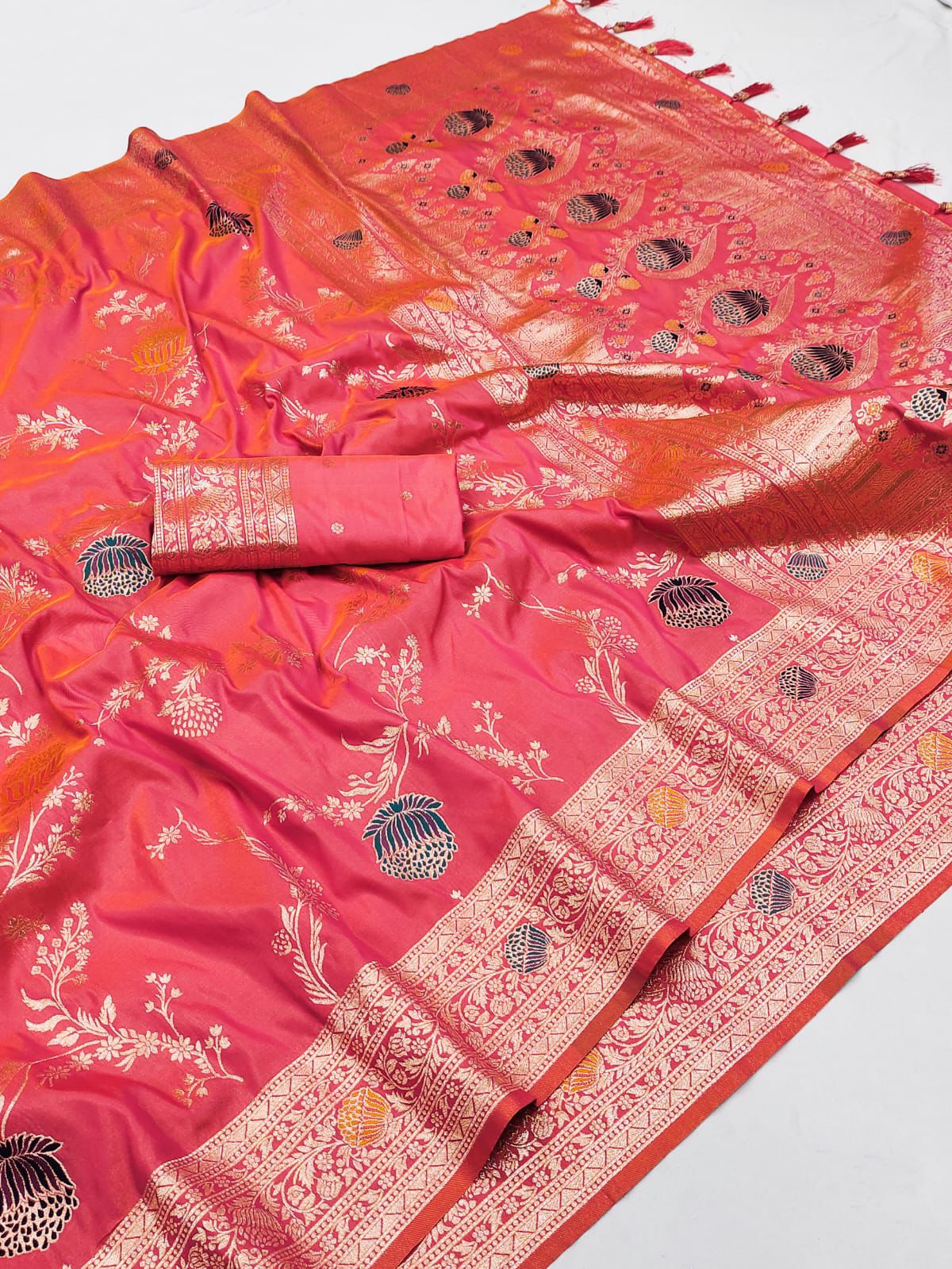 Lekha MN Mogra Silk Zari Weaving Flower Meenakari All Over Saree