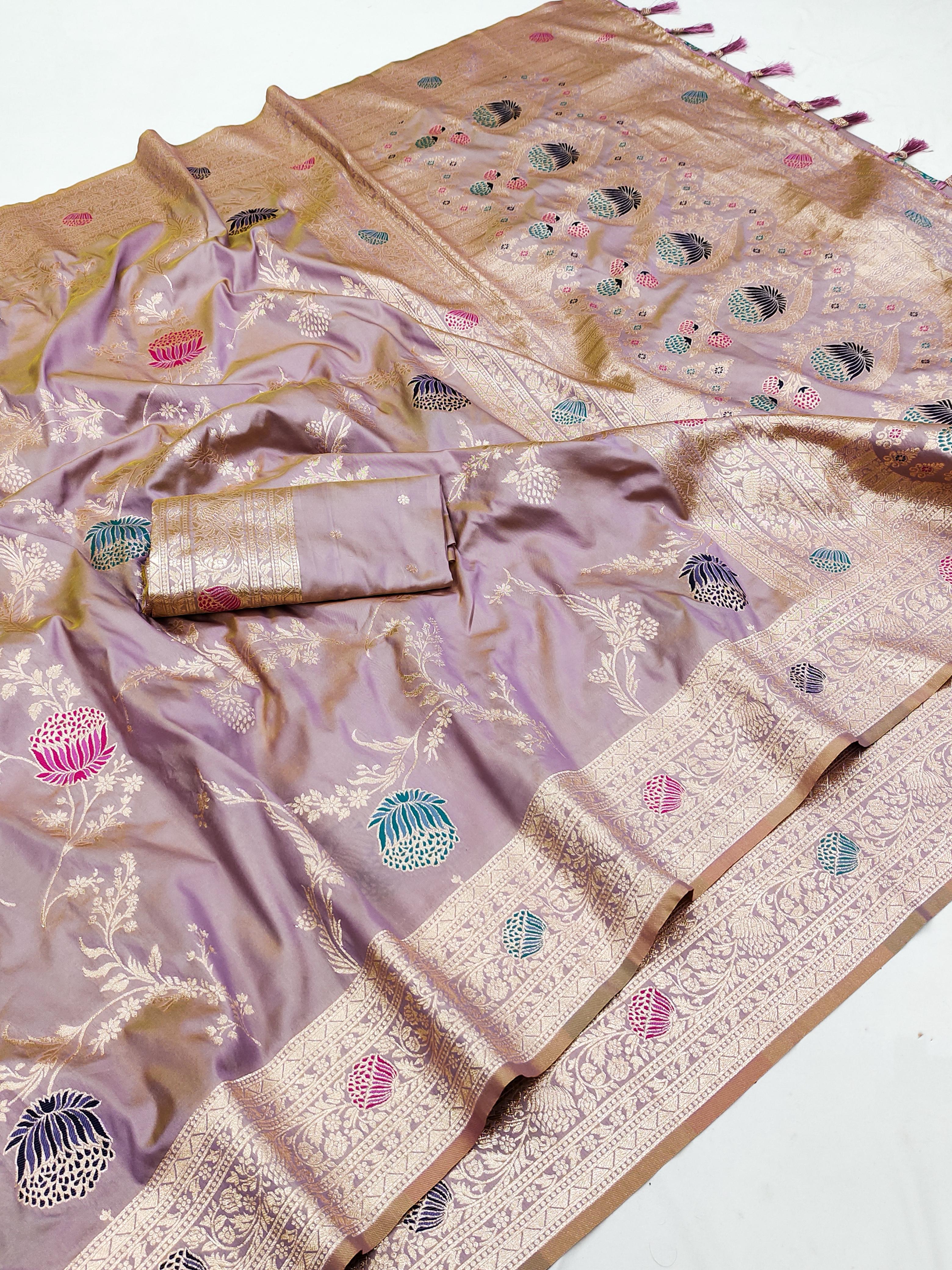 Lekha MN Mogra Silk Zari Weaving Flower Meenakari All Over Saree