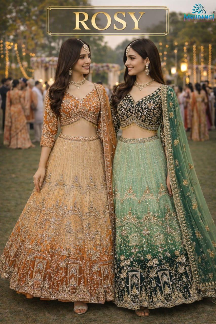Mrudangi Rosy Premium Net With Handworked Designer Lehenga Choli Collection
