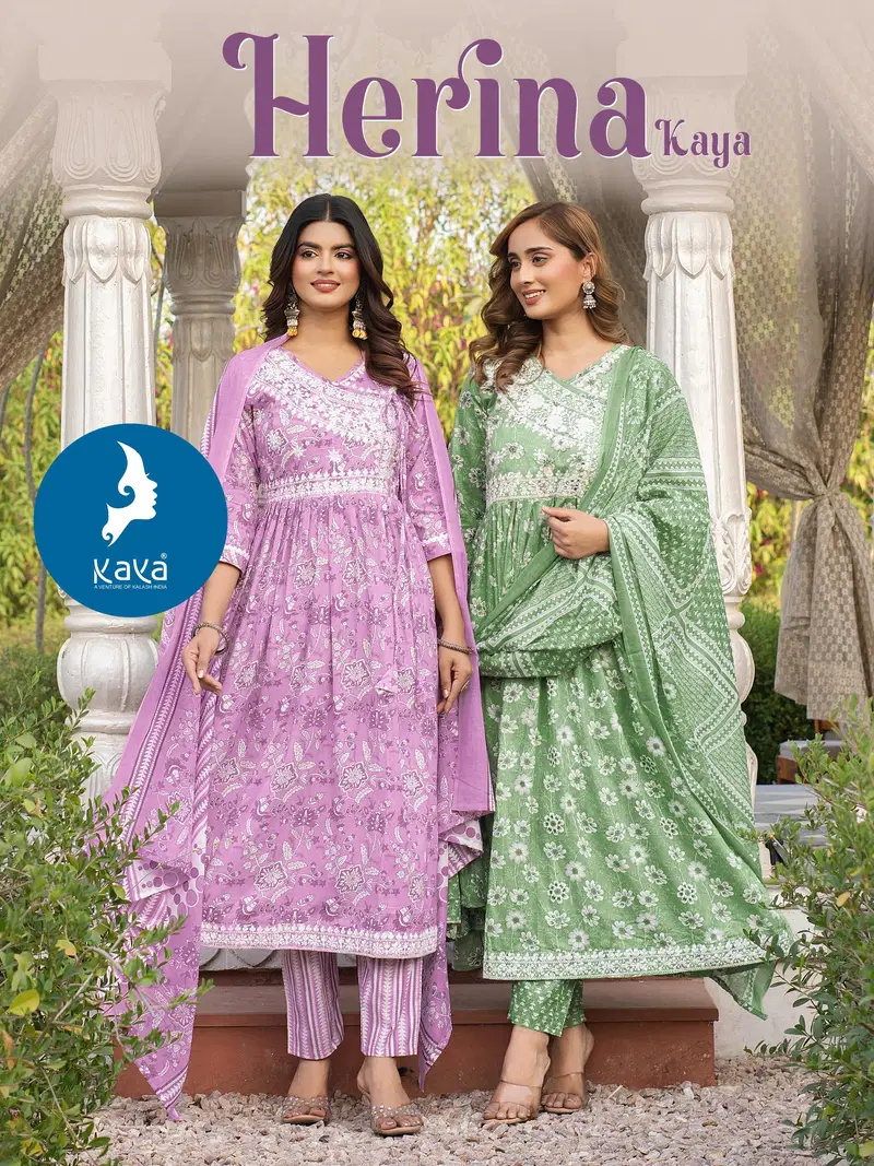 Kaya Herina Cotton Printed Anarkali Concept Kurti With Bottom Dupatta