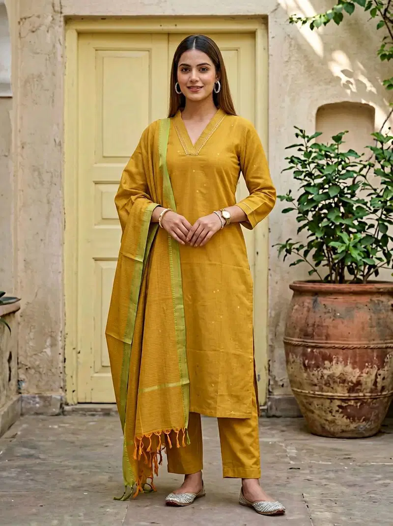 Naisha K 879 Pure Cotton Handloom Kurti With Bottom Dupatta