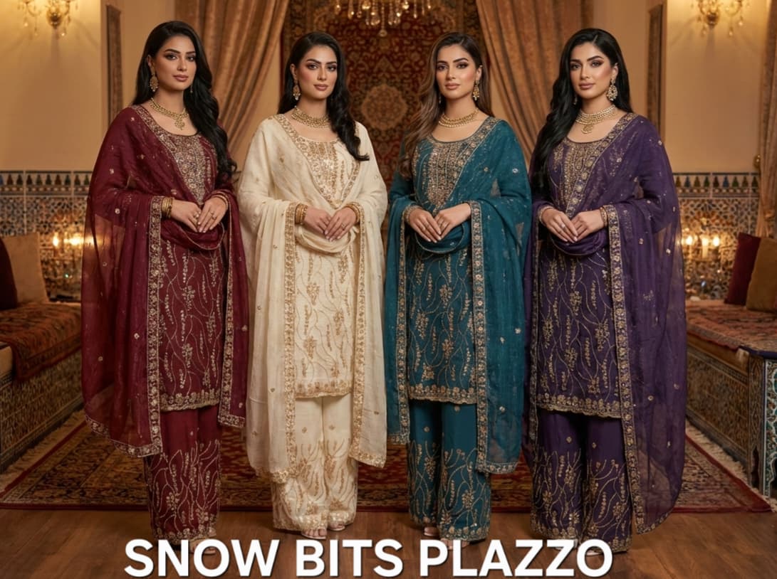 FM Snow Bits Plazzo Crunchy Readymade Top Plazzo With Dupatta Set