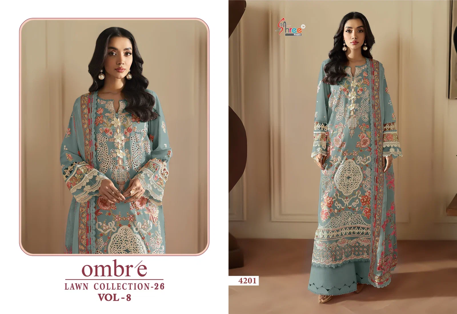 Shree Ombre Lawn Collection 26 Vol 8 Chiffon Dupatta Cotton Embroidered Salwar Kameez