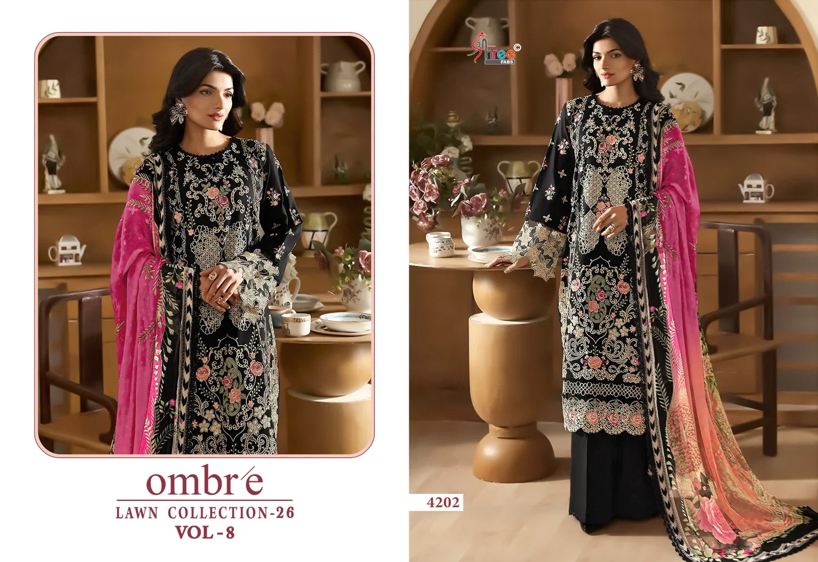 Shree Ombre Lawn Collection 26 Vol 8 Chiffon Dupatta Cotton Embroidered Salwar Kameez
