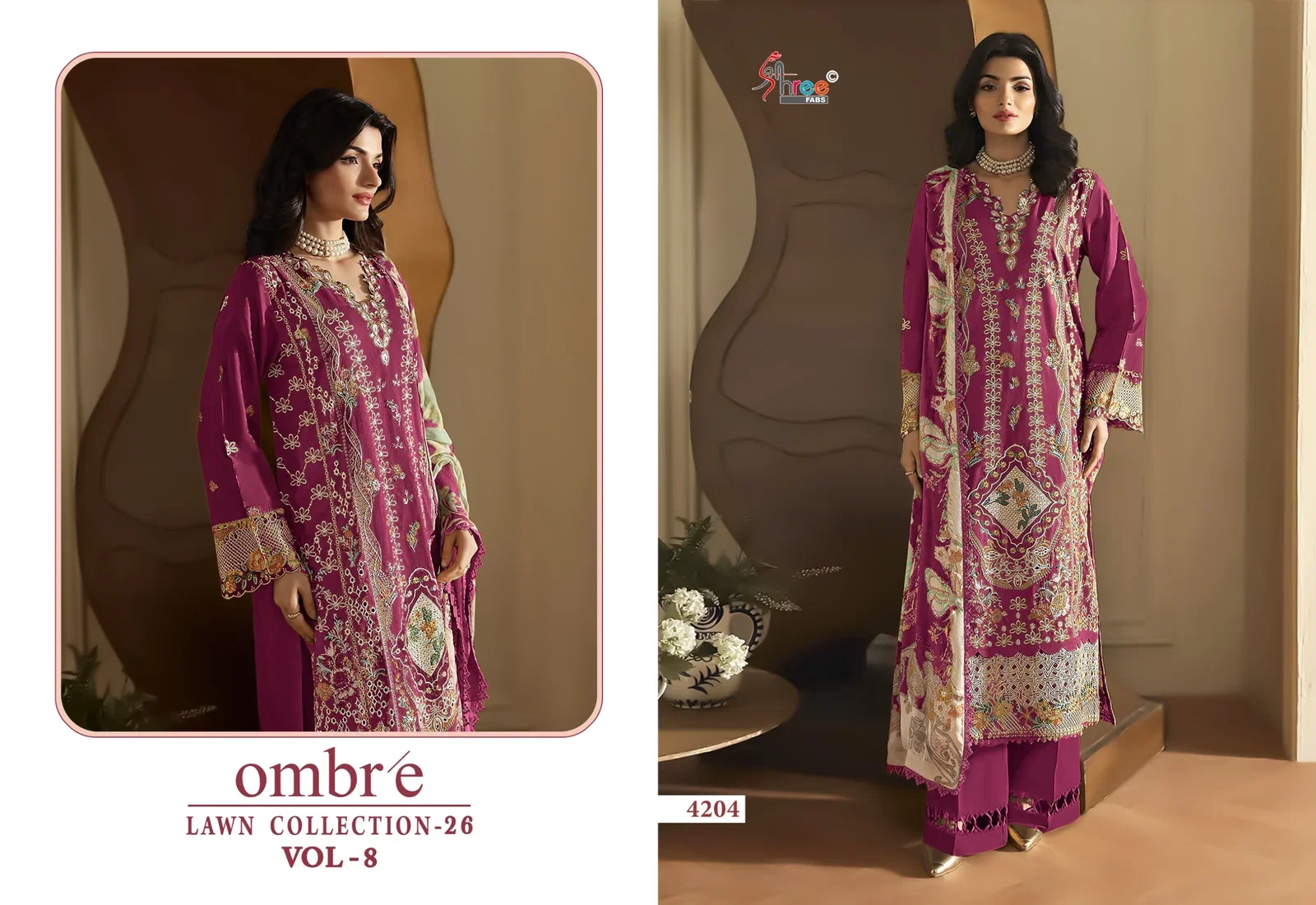 Shree Ombre Lawn Collection 26 Vol 8 Chiffon Dupatta Cotton Embroidered Salwar Kameez