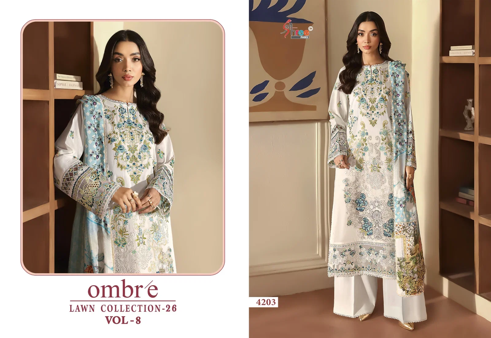 Shree Ombre Lawn Collection 26 Vol 8 Chiffon Dupatta Cotton Embroidered Salwar Kameez