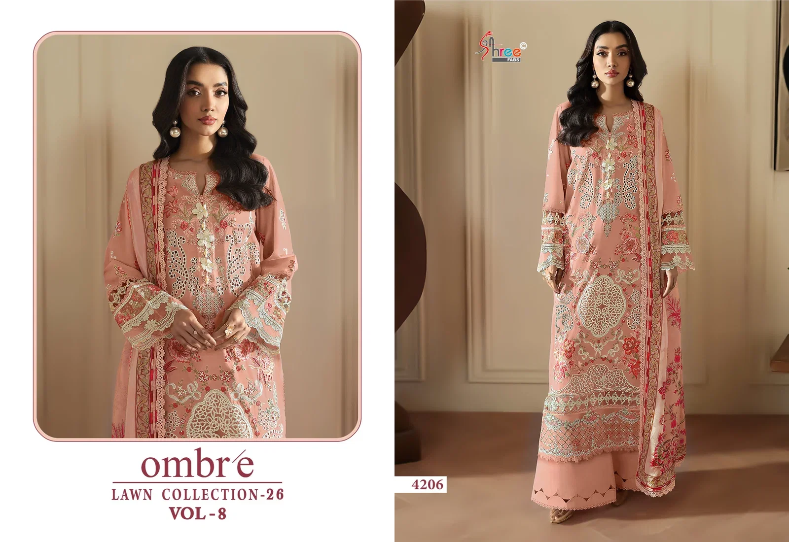 Shree Ombre Lawn Collection 26 Vol 8 Chiffon Dupatta Cotton Embroidered Salwar Kameez
