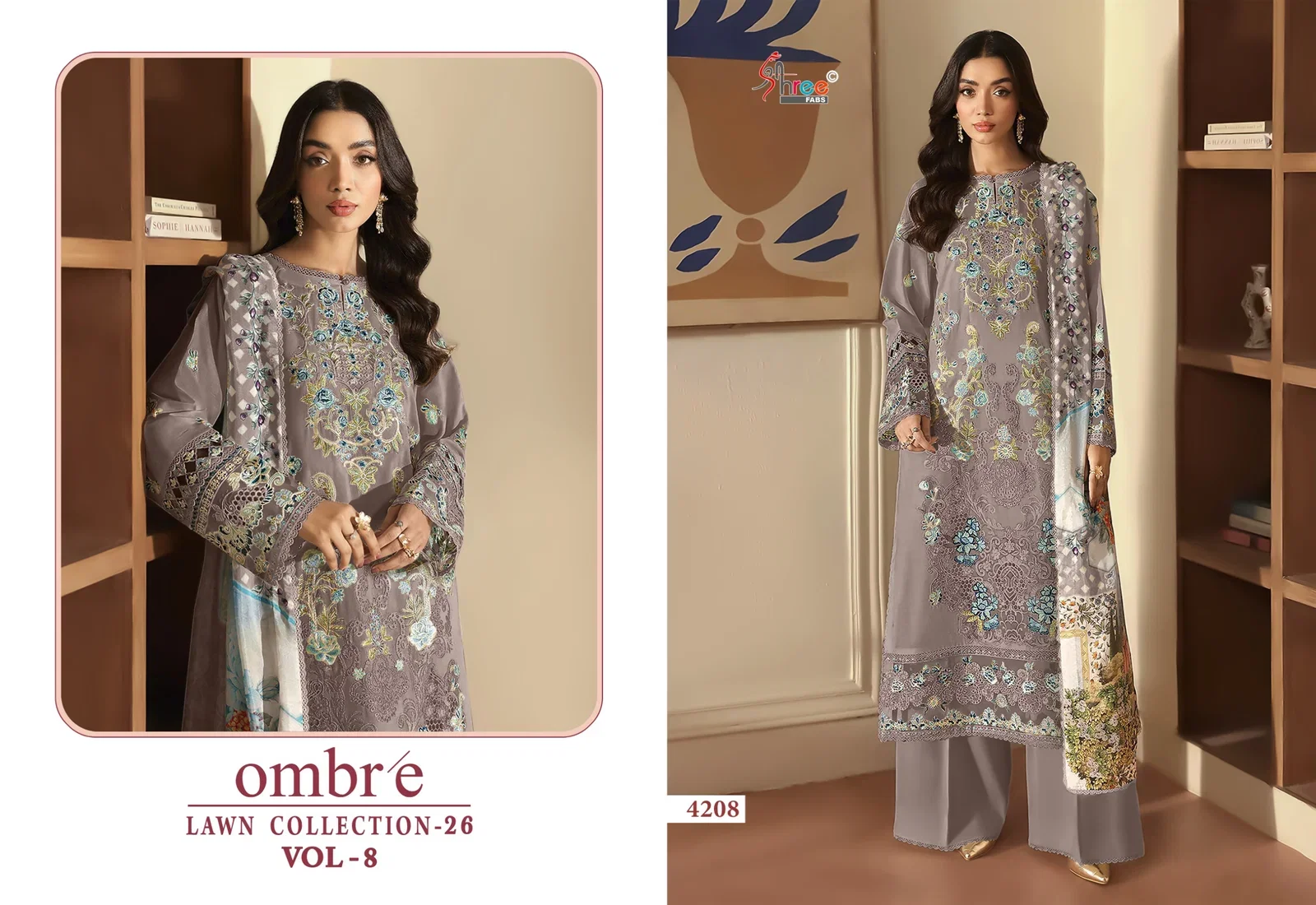 Shree Ombre Lawn Collection 26 Vol 8 Chiffon Dupatta Cotton Embroidered Salwar Kameez