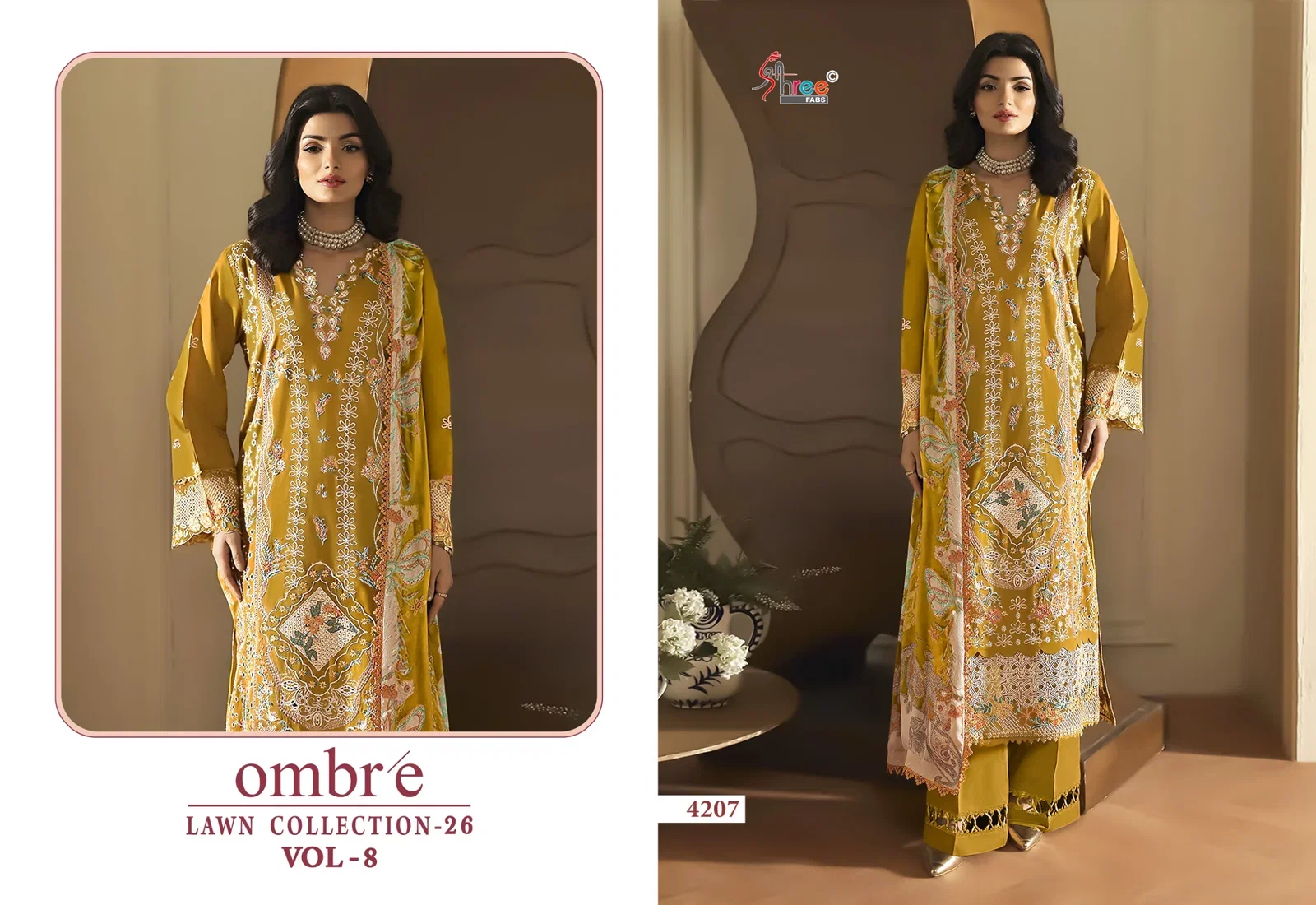 Shree Ombre Lawn Collection 26 Vol 8 Chiffon Dupatta Cotton Embroidered Salwar Kameez