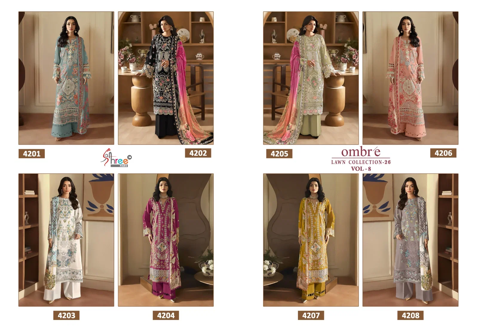 Shree Ombre Lawn Collection 26 Vol 8 Chiffon Dupatta Cotton Embroidered Salwar Kameez