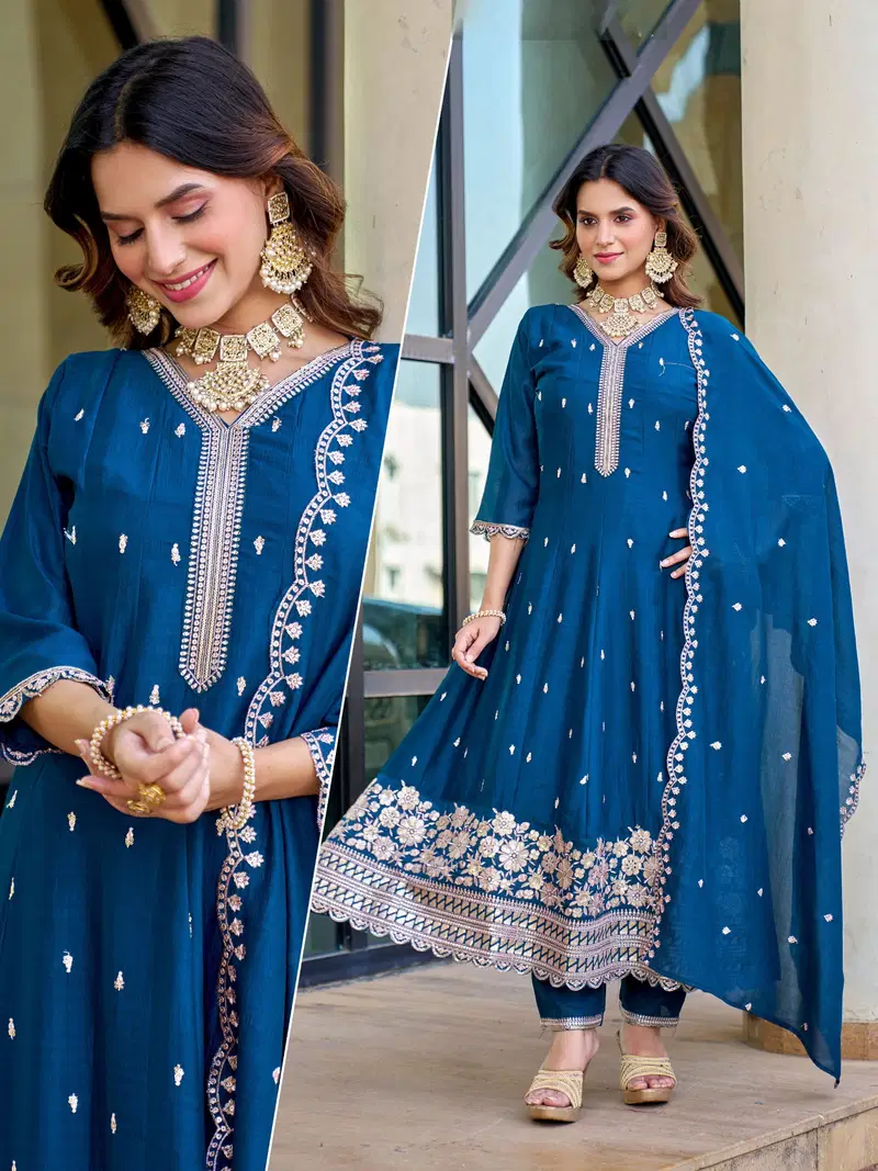 Naisha K 884 Vichitra Silk Ghera Concept Kurti With Bottom Dupatta