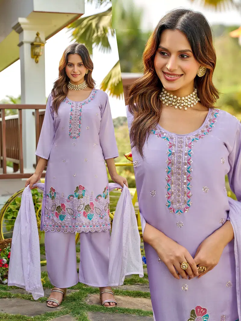 Naisha K 885 Glass Roman Beads Worked Kurti With Bottom Dupatta