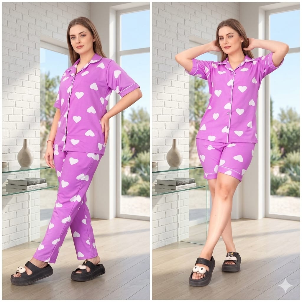 Lekha Sal 25 Premium Lycra Cotton Daily Wear 3 Piece Night Dress