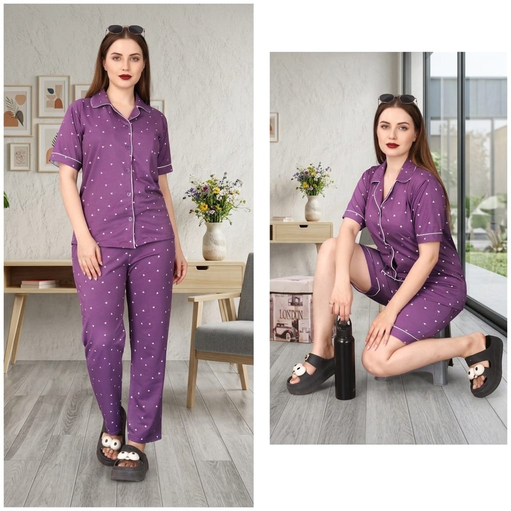Lekha Sal 25 Premium Lycra Cotton Daily Wear 3 Piece Night Dress