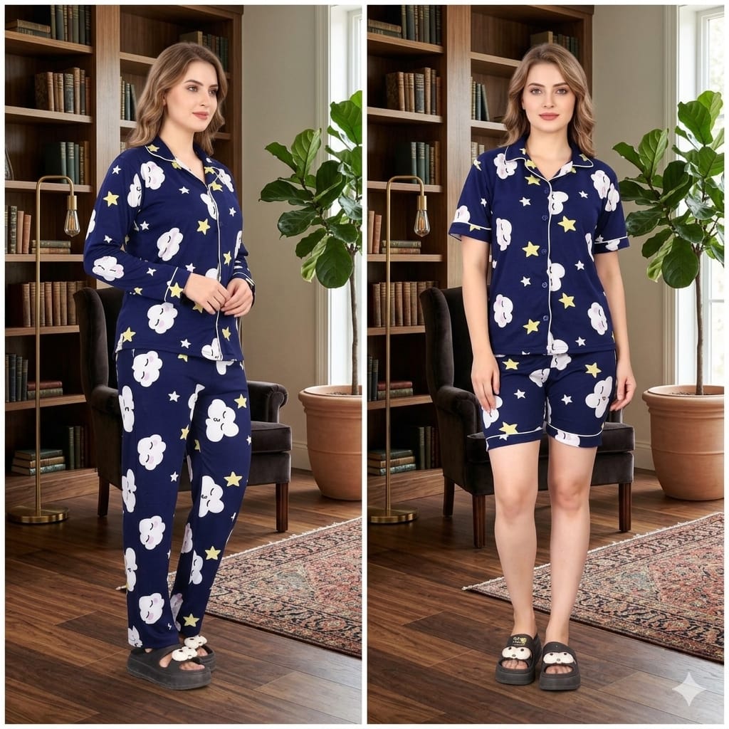 Lekha Sal 25 Premium Lycra Cotton Daily Wear 3 Piece Night Dress