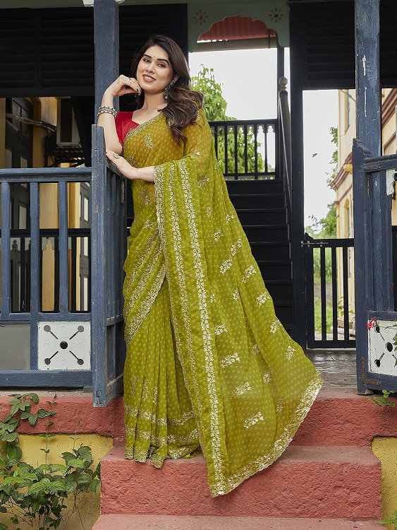 Mahek 222 Party Wear Bandhani Printed Georgette Saree with Un Stitched Blouse