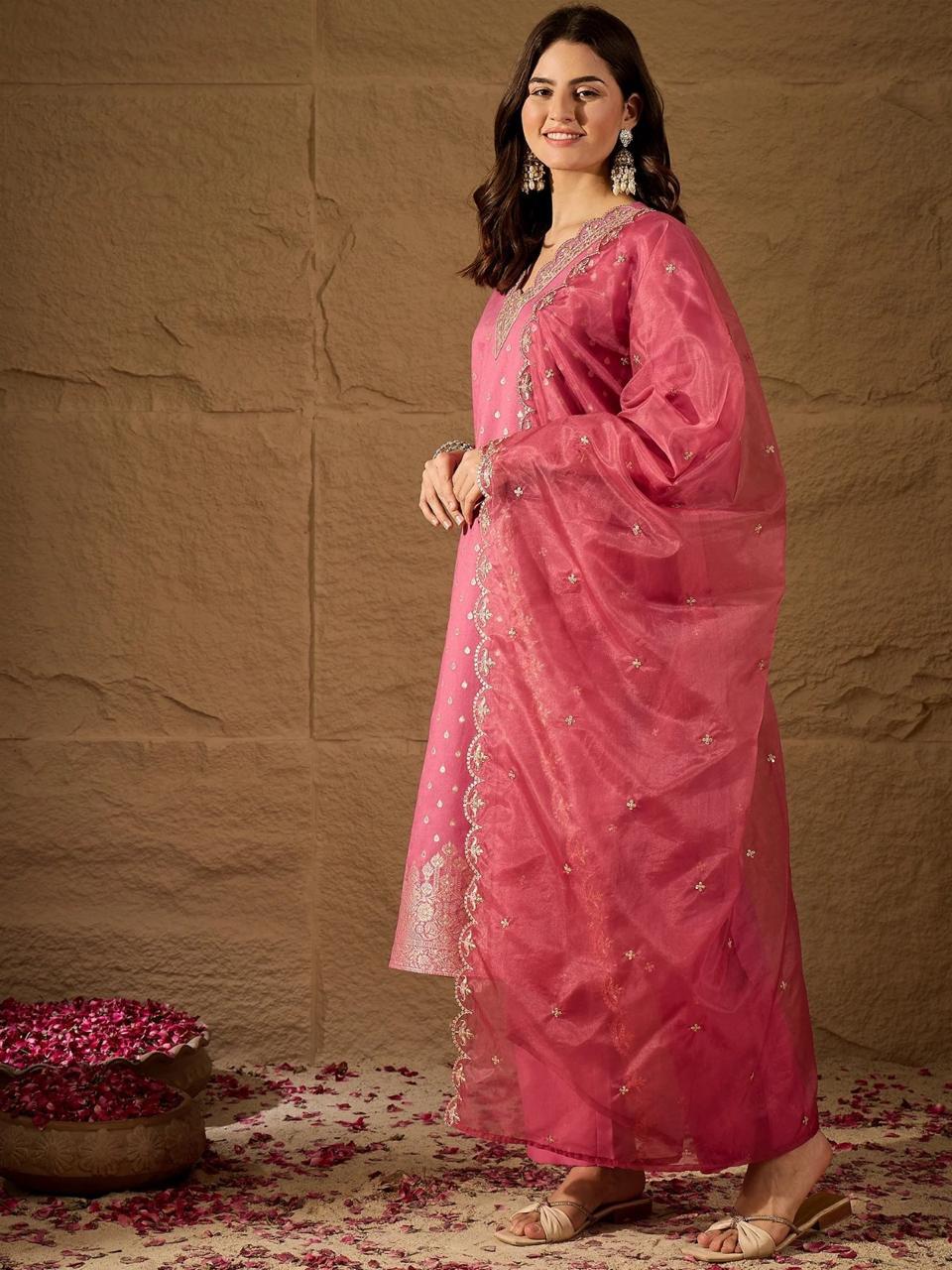 Navya Kurti 242 Party Wear Zari Weaving Jauqard Top with Pant and Dupatta