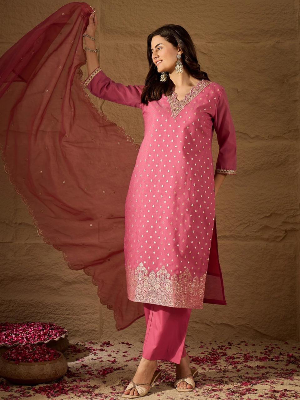 Navya Kurti 242 Party Wear Zari Weaving Jauqard Top with Pant and Dupatta