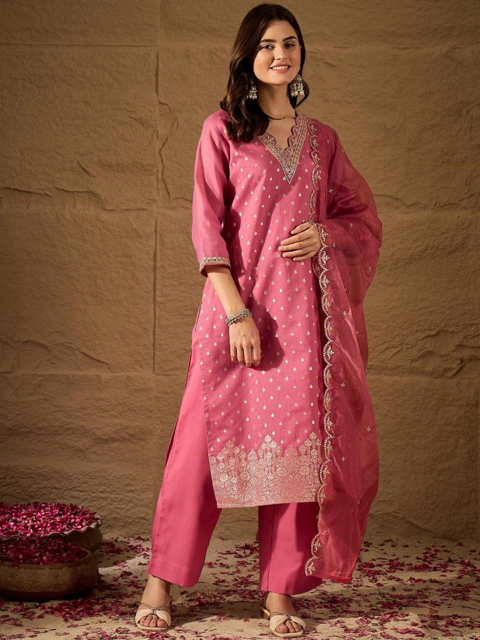 Navya Kurti 242 Party Wear Zari Weaving Jauqard Top with Pant and Dupatta