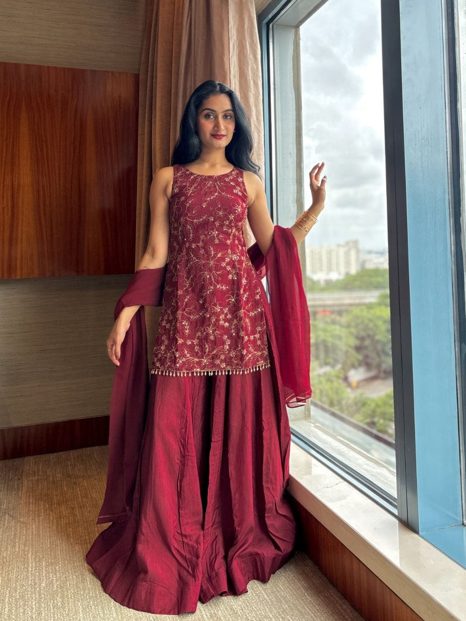 Lekha YC Y179 Chinnon Silk Diya Kurta Palazzo Set