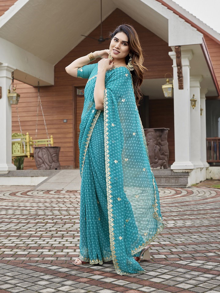 Mahek 223 Party Wear Bandhani Printed Georgette Saree with Un Stitched Blouse