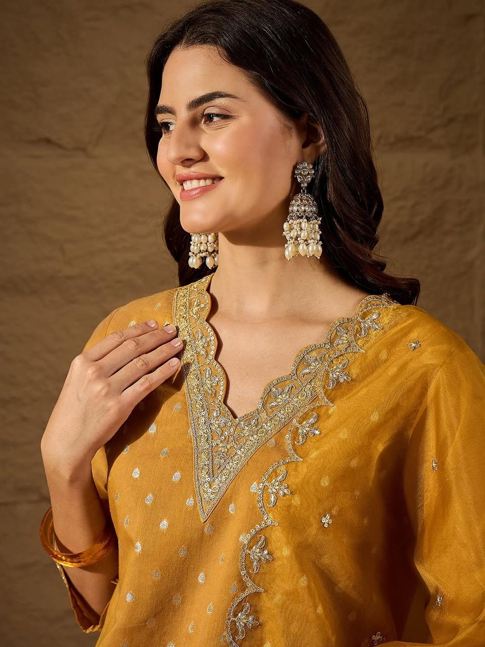 Navya Kurti 243 Party Wear Zari Weaving Jauqard Top with Pant and Dupatta