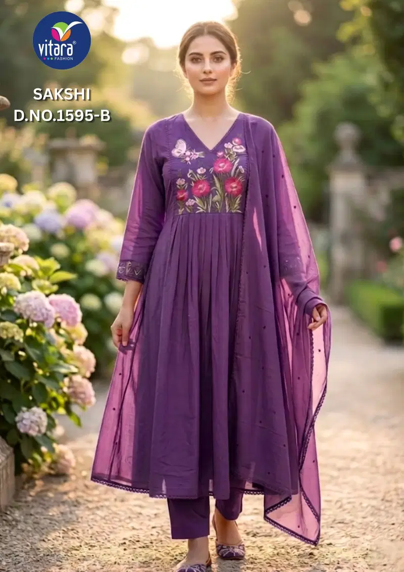 Vitara Sakshi Mal Cotton With Embroidered Kurti With Bottom Dupatta