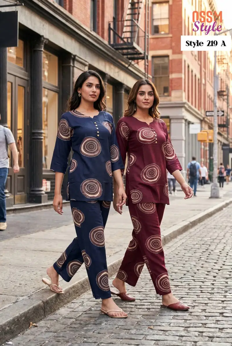 Ossm Style 219 Rayon Discharge Printed Co Ord Set Collection