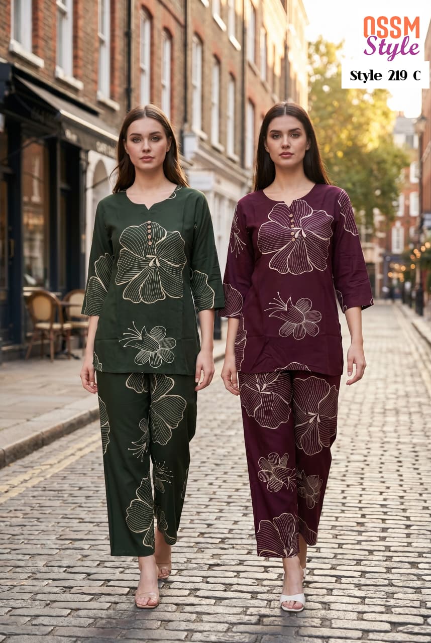 Ossm Style 219 Rayon Discharge Printed Co Ord Set Collection