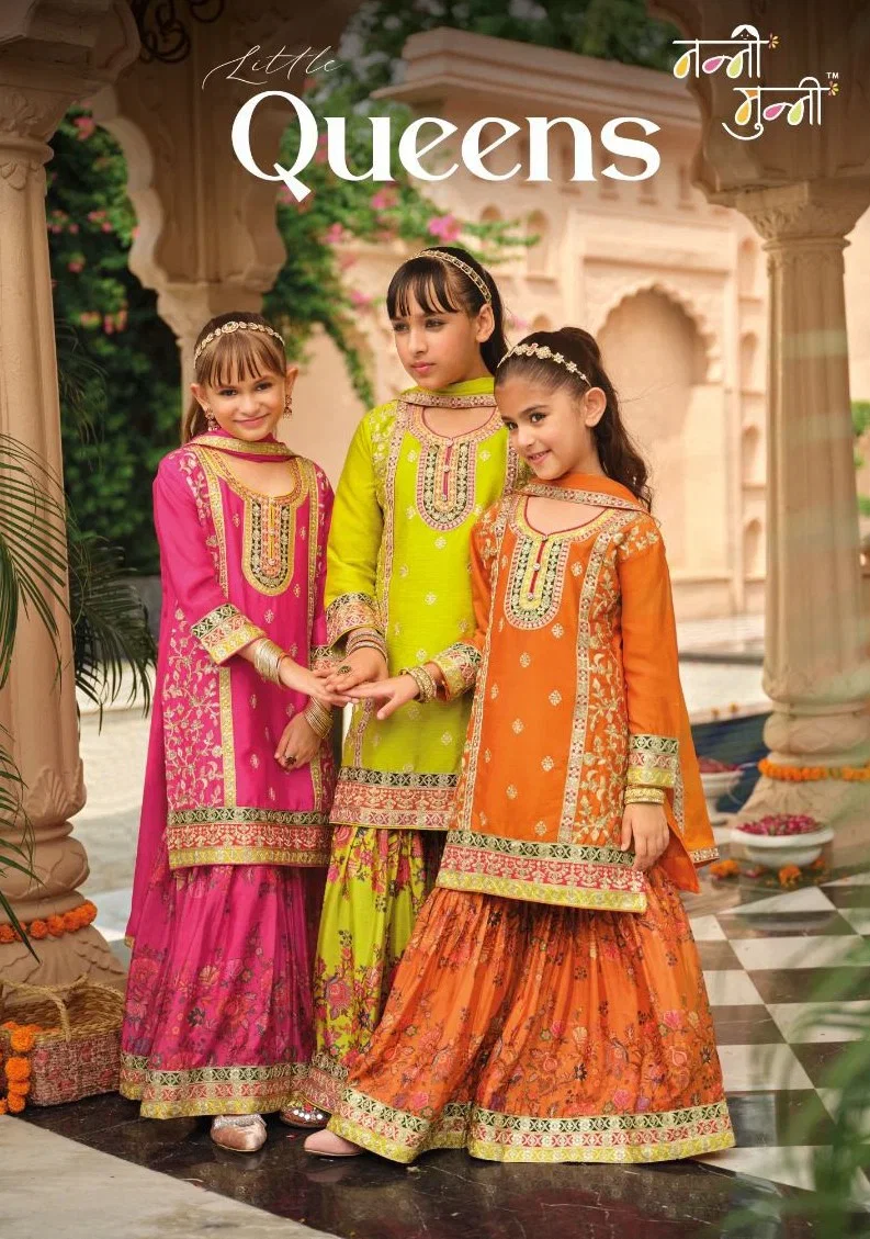 Nanni Munni Little Queen Chinon Embroidered Kids Sharara Collection