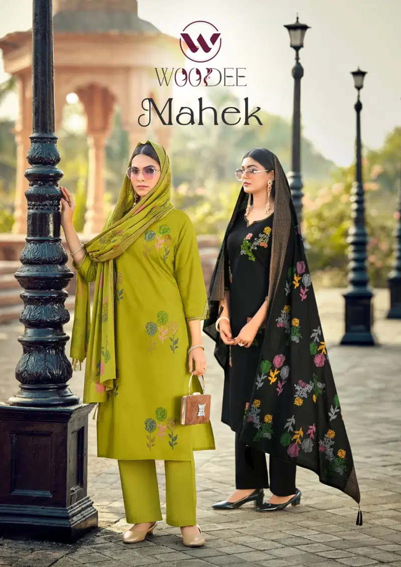 Woodee Mahek Cotton Soft Thread Worked Kurti With Bottom Dupatta