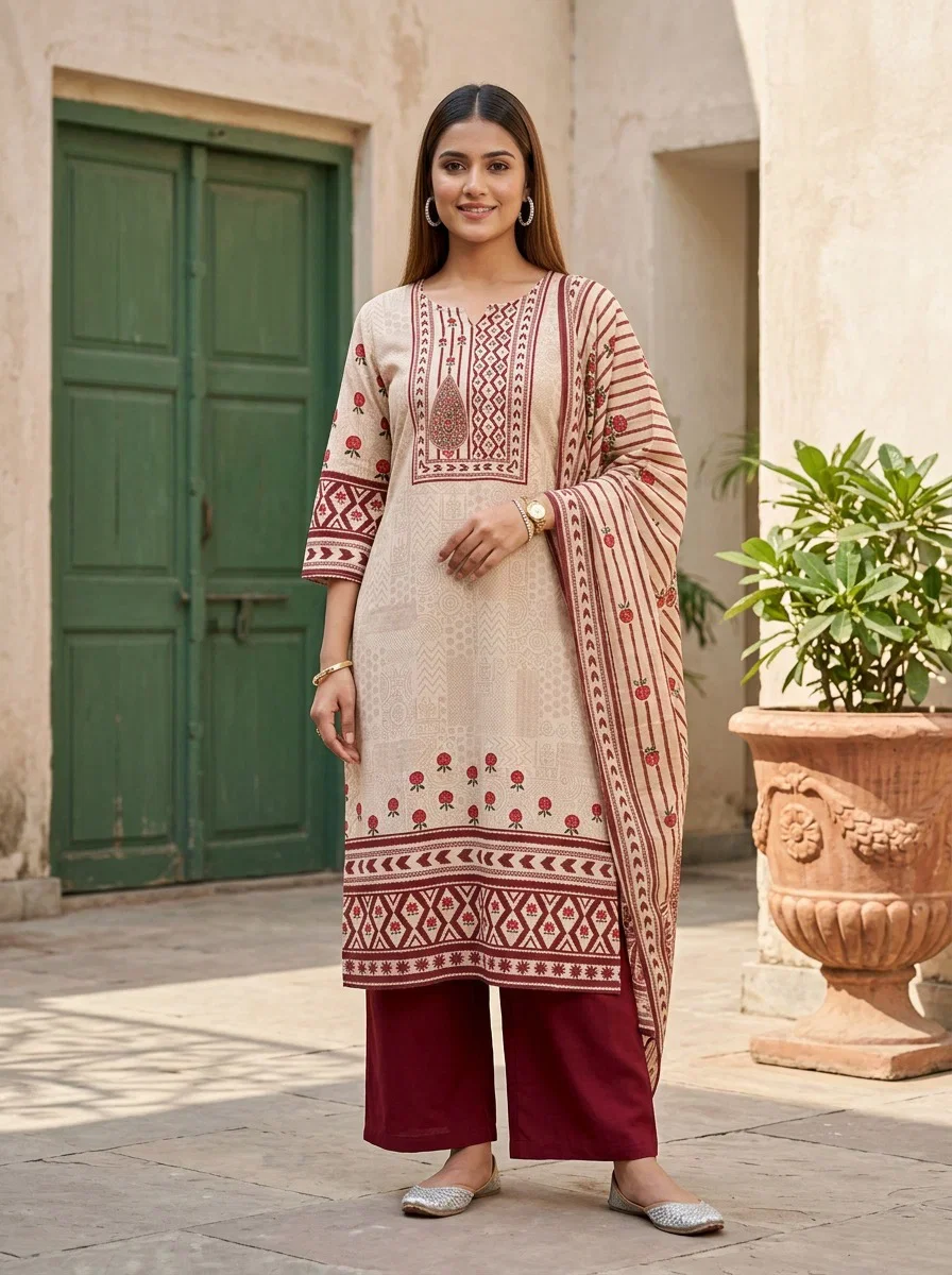 Naisha K 887 Cotton Straight Linen Kurti With Bottom Dupatta