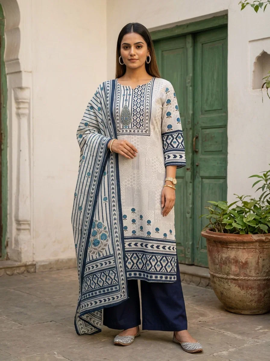 Naisha K 887 Cotton Straight Linen Kurti With Bottom Dupatta