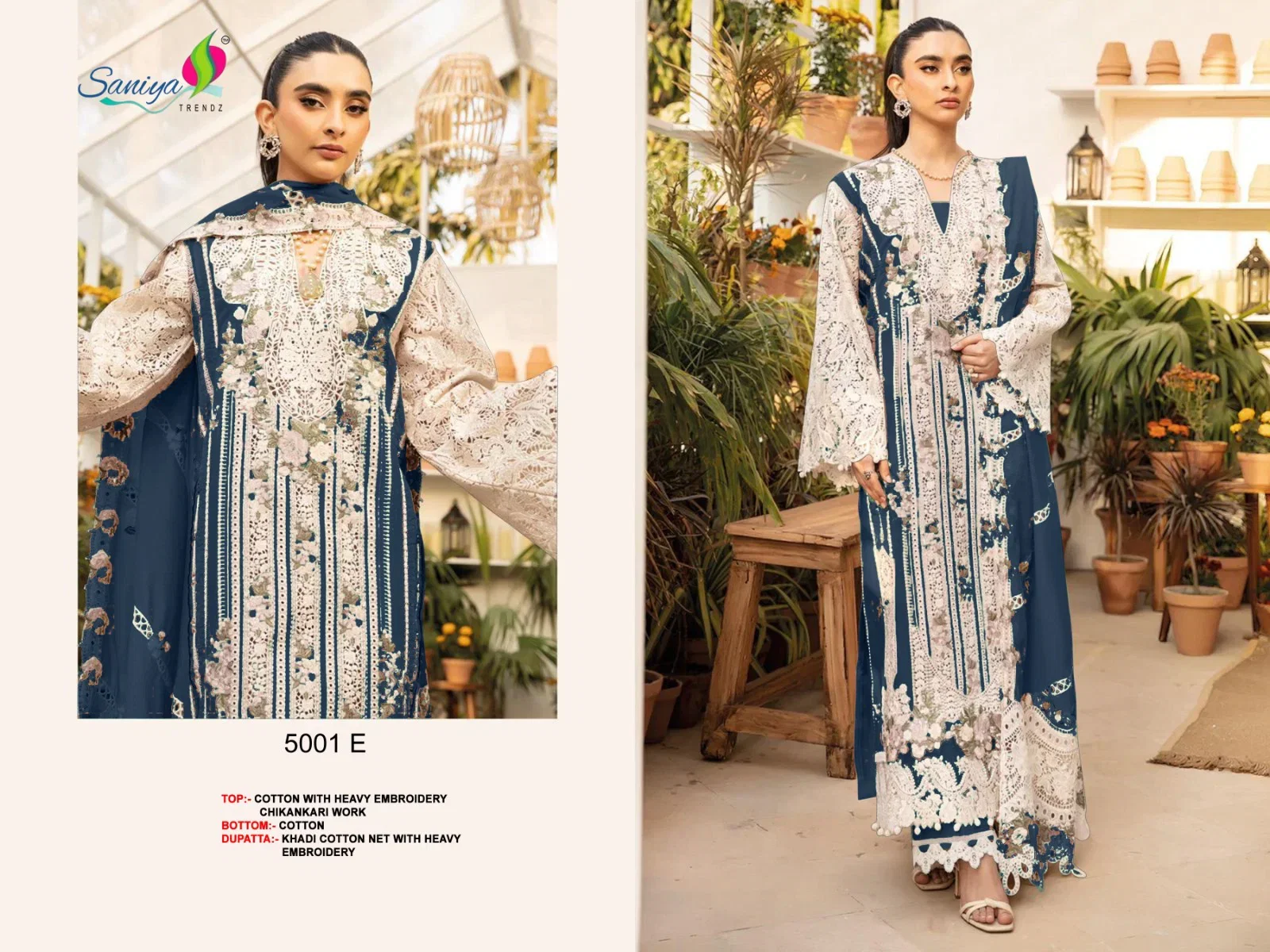 Saniya Ombre 5001 D To G Cotton With Chikankari Embroidered Salwar Kameez Collection