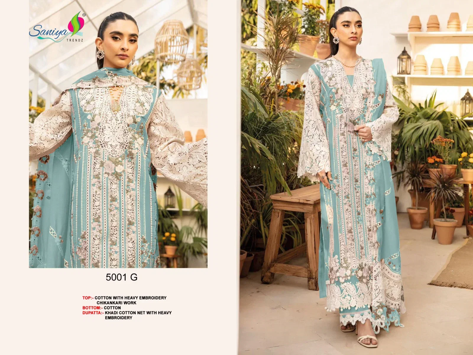 Saniya Ombre 5001 D To G Cotton With Chikankari Embroidered Salwar Kameez Collection