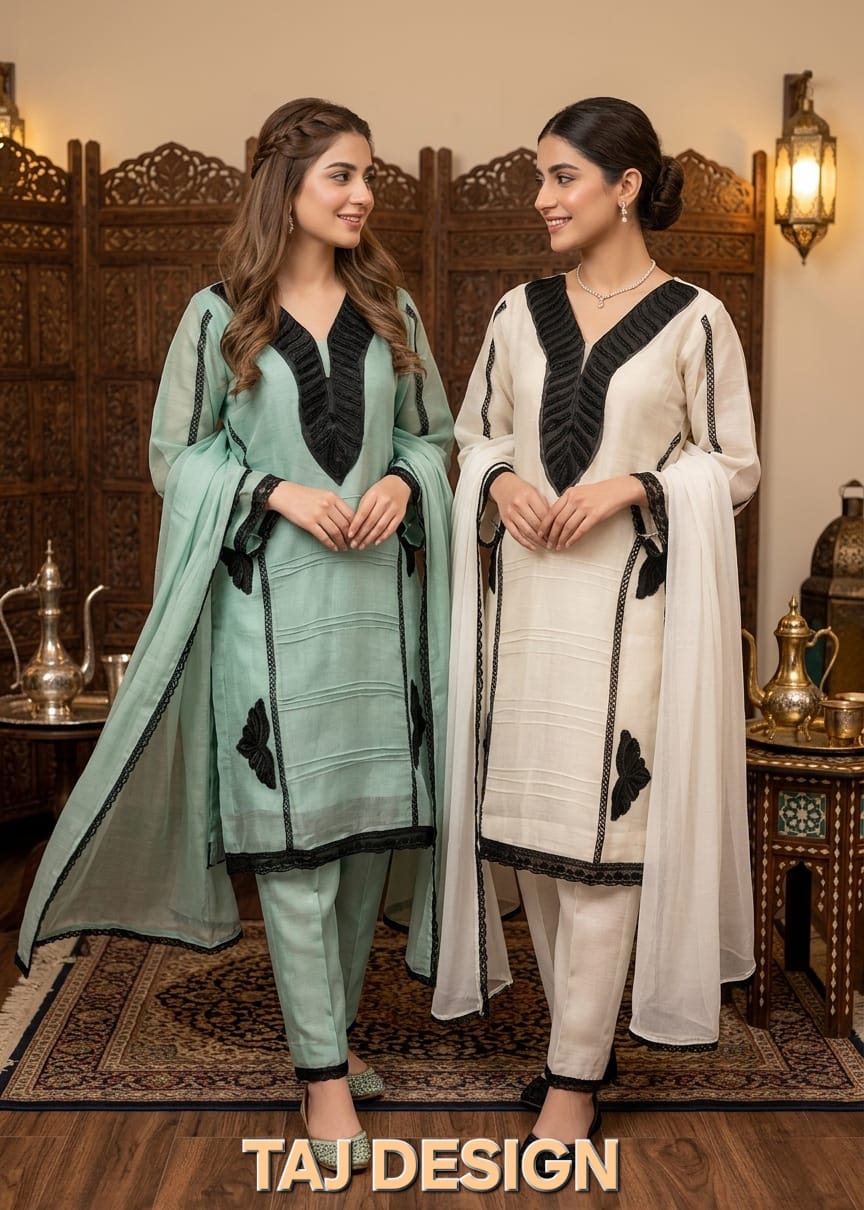 FM Taj Design Lining Organza Readymade Top Pant And Dupatta