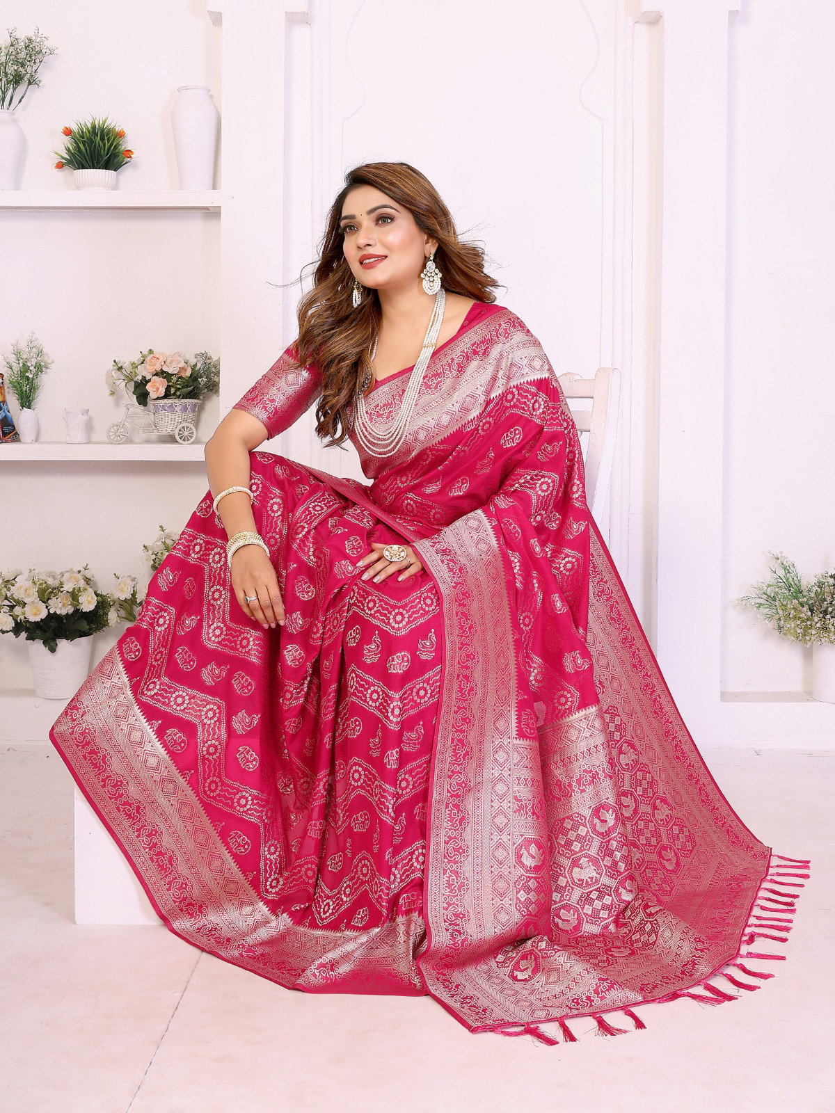 Lekha VC Aagaman Georgette Silk Leheriya Silk Zari Weaving Saree