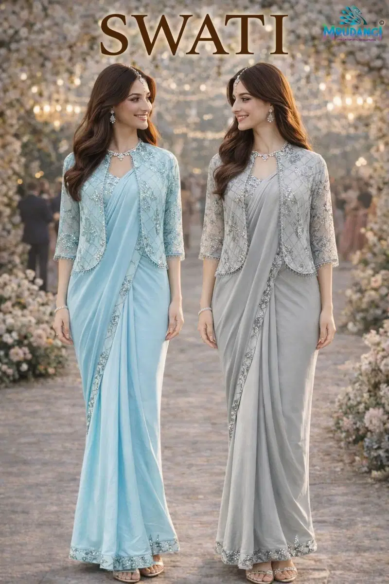 Mrudangi Swati Premium Lycra Designer Ready To Wear Saree With Jacket