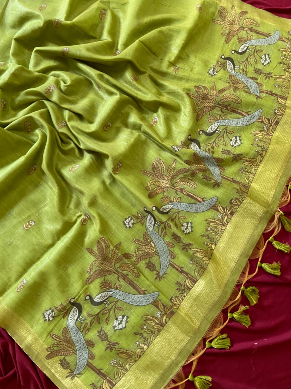 Kf Kashish Muga Cotton Peacock Design Festive Saree Collection